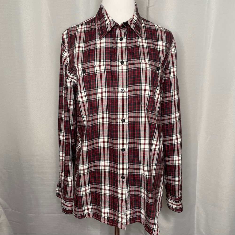 LRL tartan plaid roll tab sleeve button down.